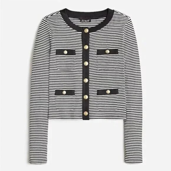 NWOT J.Crew Vintage Rib Knit Lady Jacket in Stripe sz L Nautical Preppy Classic - Picture 2 of 16
